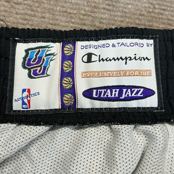 Utah Jazz Team Issue Warm Up Tearaway Pants Size 40 Black Champion Lined 33" - Picture 8 of 16
